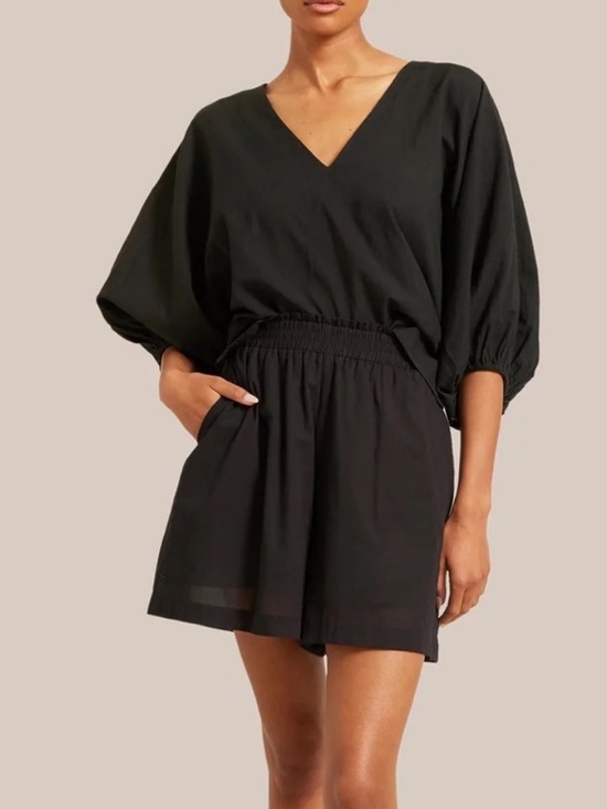 Modern Citizen Pants - Modern Citizen Paperbag Waist Pull-On Organic Cotton Black Shorts Size S